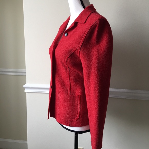 Lord & Taylor red wool blazer cardigan sweater - Picture 2 of 5